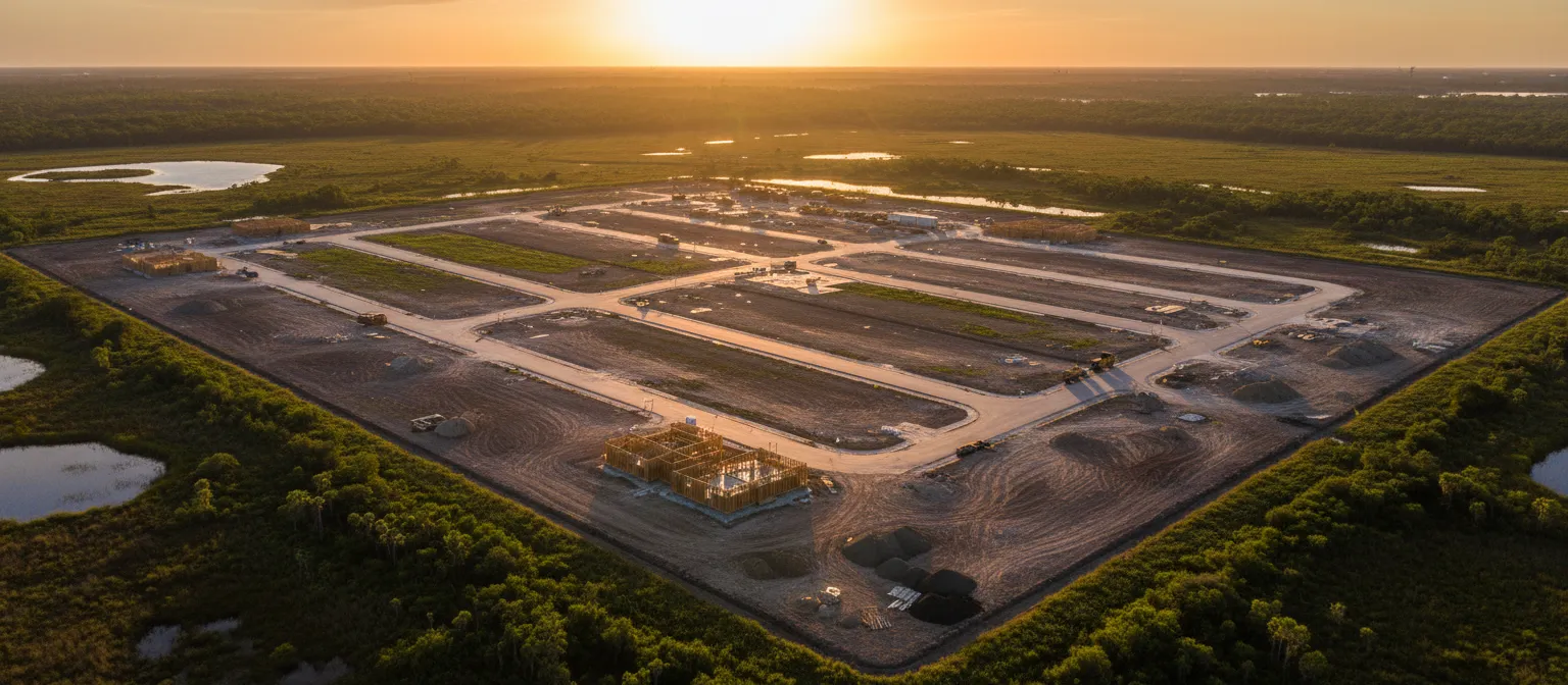 Florida land development site at golden hour — ILCC blog and insights on real estate development