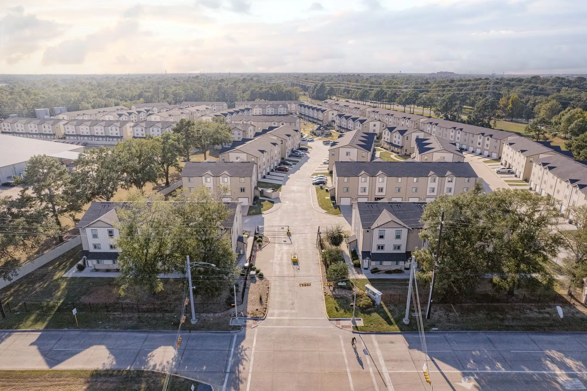 Aerial view of an expansive residential townhome complex.
